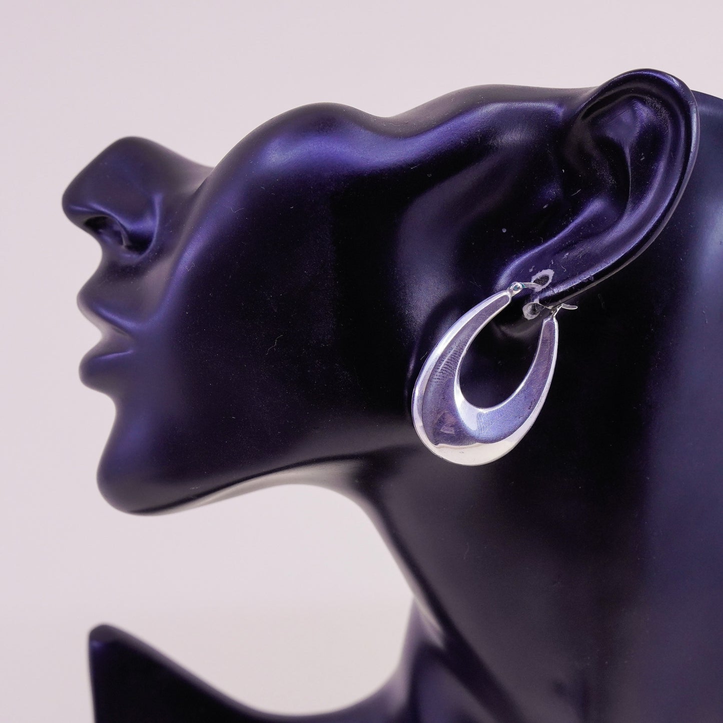 1.25” Vintage sterling silver oval earrings, minimalist primitive Huggie hoops