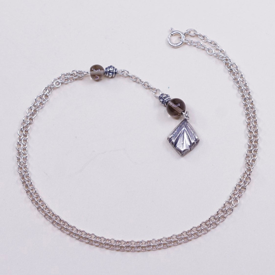 15”, vtg necklace, sterling silver 925 figuring chain w/ leaf N amethyst