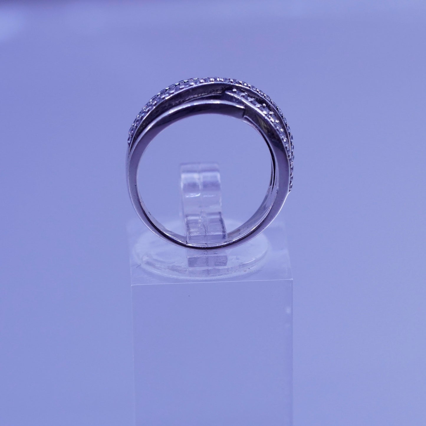 Size 5, vintage Sterling 925 silver handmade band ring with cluster Cz