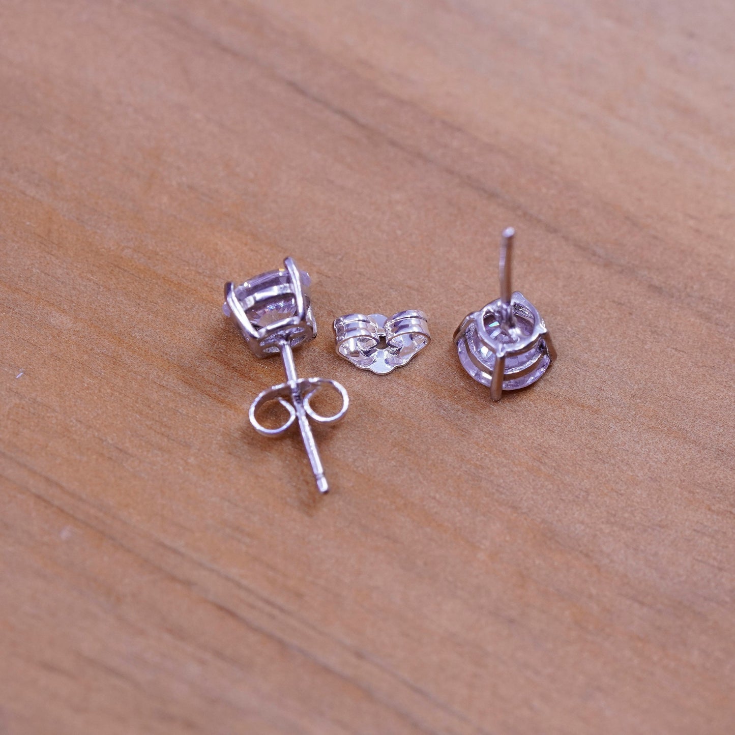 6mm, vintage Sterling silver clear round crystal studs, cz earrings