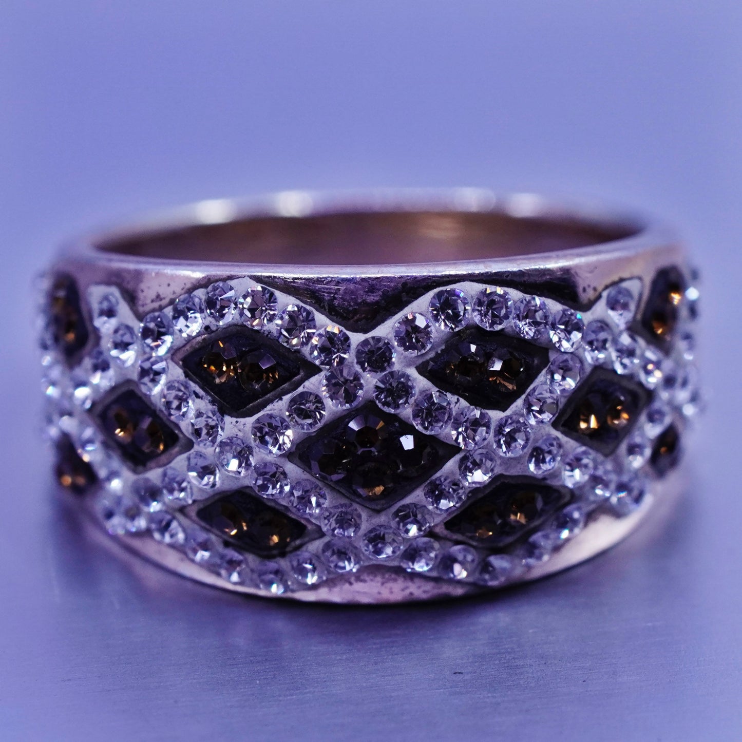 Size 7, vermeil rose gold over Sterling 925 silver band ring orange cluster Cz