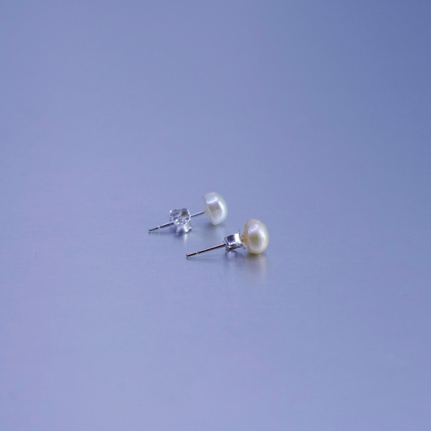 5mm, Vintage Sterling 925 silver handmade earrings, studs with pearl