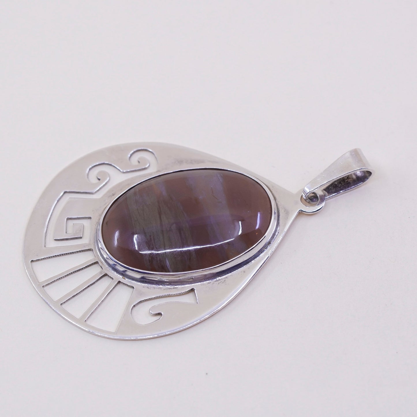 Vintage huge mexico sterling 925 silver handmade teardrop pendant with agate