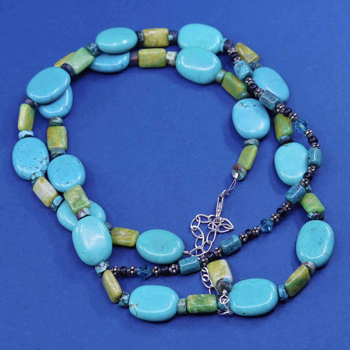 24+4”, vtg Sterling 925 silver Native American Navajo Bead necklace, turquoise