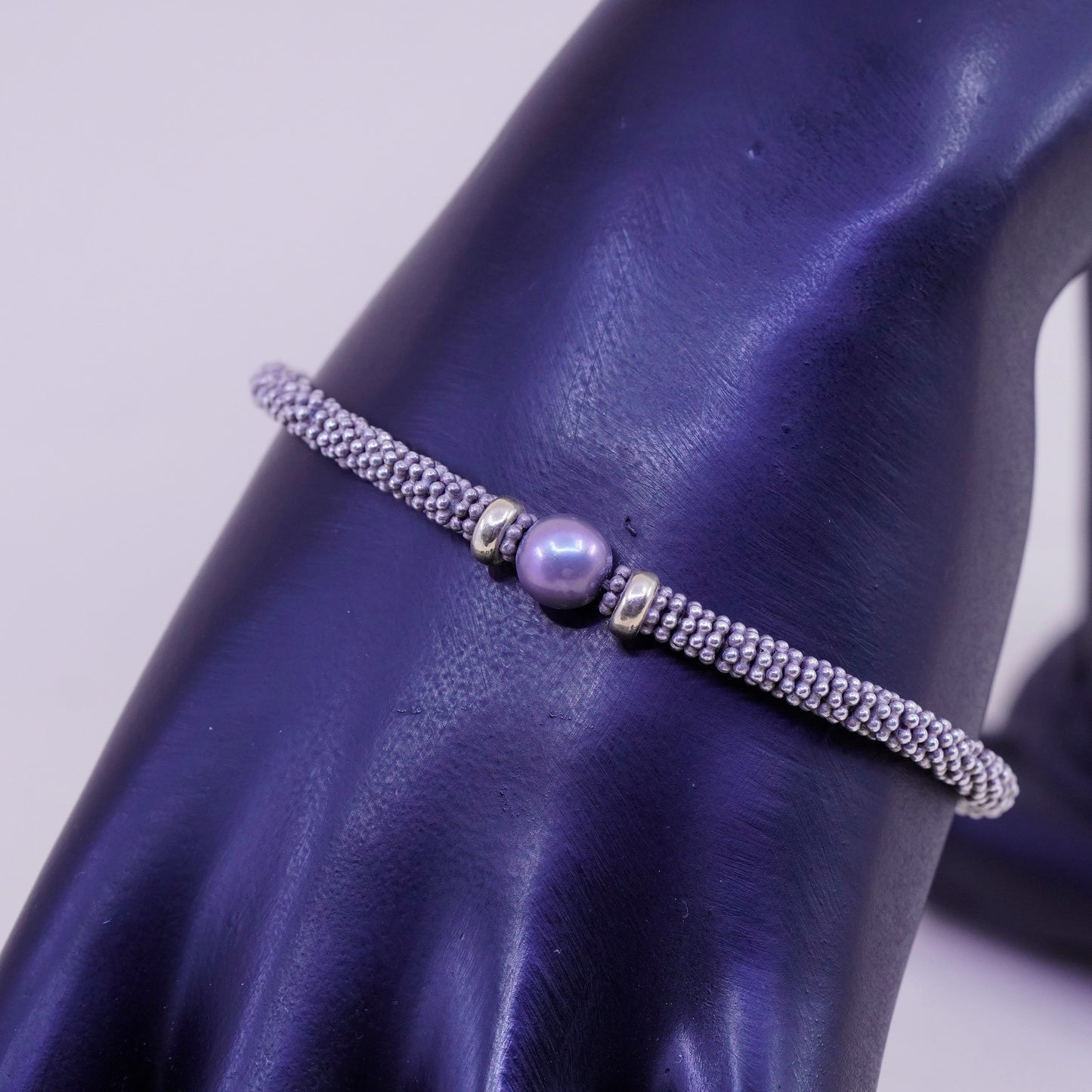 7”, Vintage handmade bracelet, 14K beads with 925 silver beads pearl