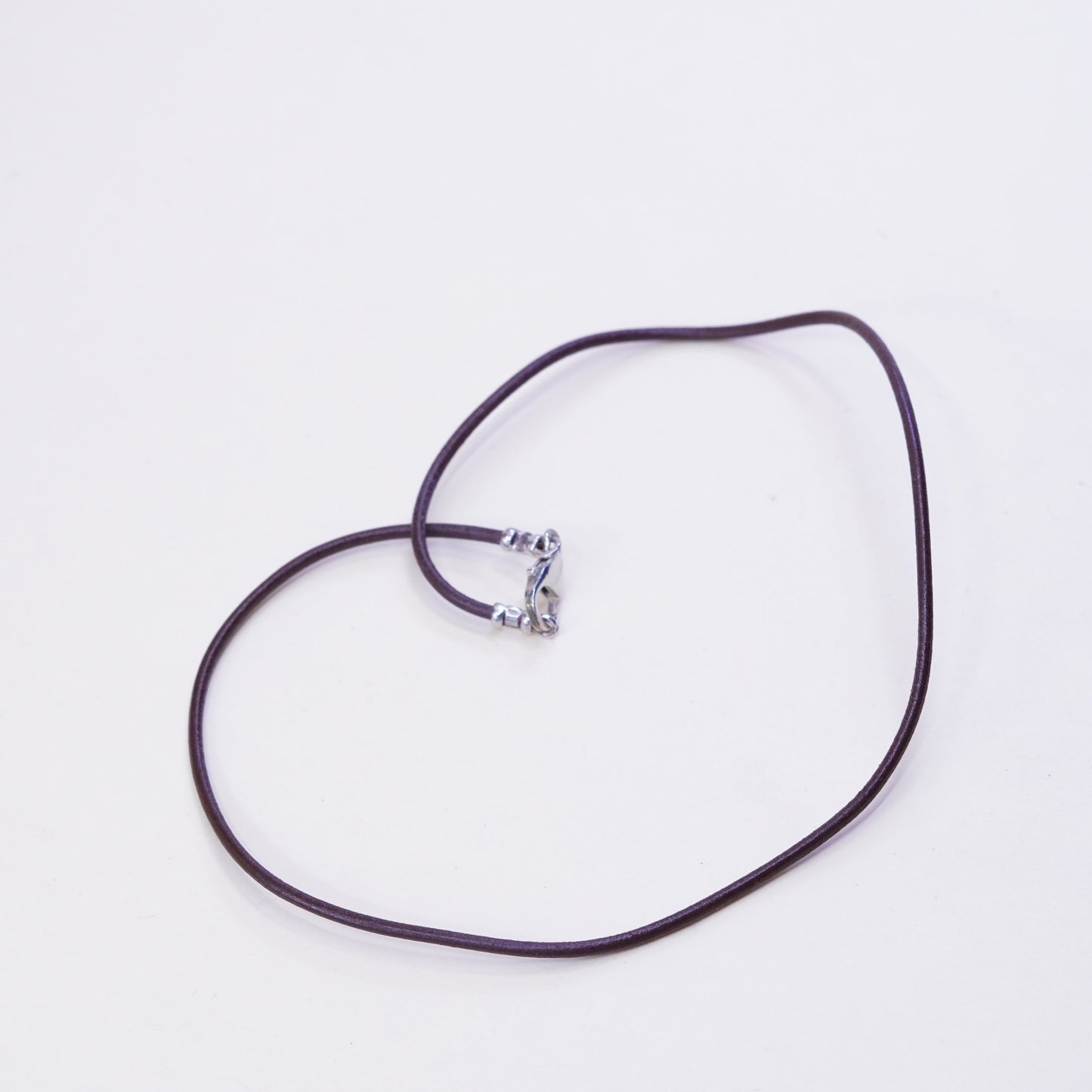 15”, Vtg Sterling 925 Silver Clasp W/ brown Leather Necklace