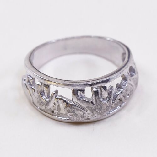 Sz 7, Vtg Sterling Silver Handmade Ring 925 Silver Elephant Band, Stamped 925