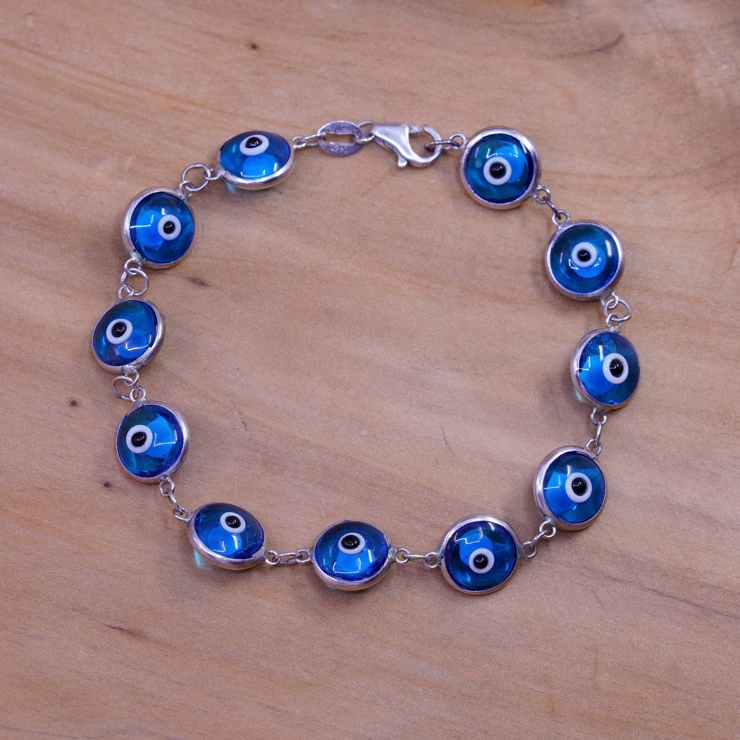 7”, vintage sterling 925 silver handmade bracelet blue evil eye bracelet