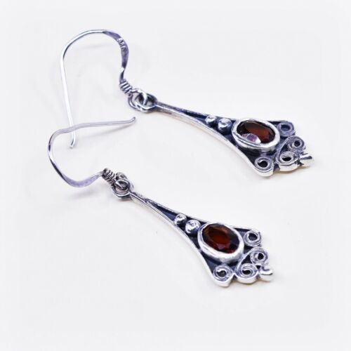 vtg Sterling silver handmade earrings, 925 Teardrop w/ ruby, stamped 925