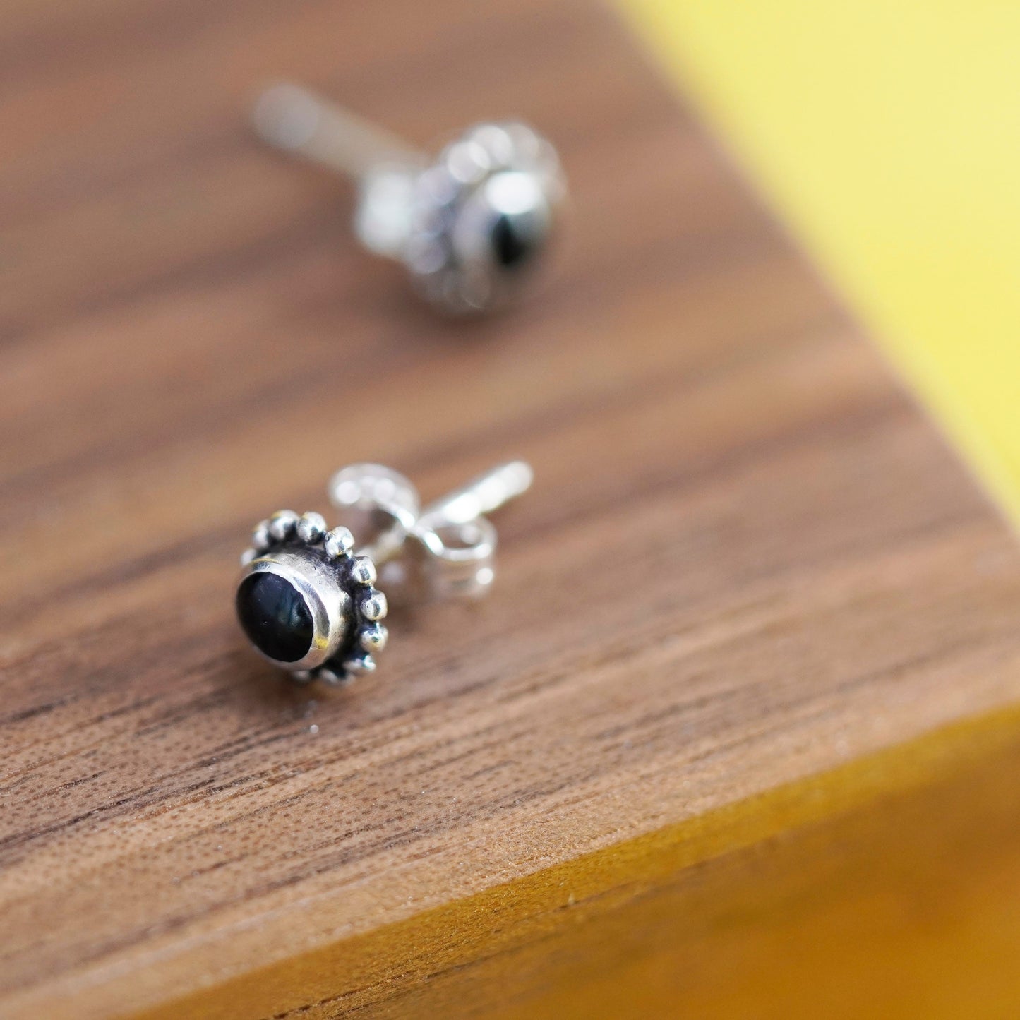 Vintage Sterling 925 silver handmade studs, earrings with obsidian