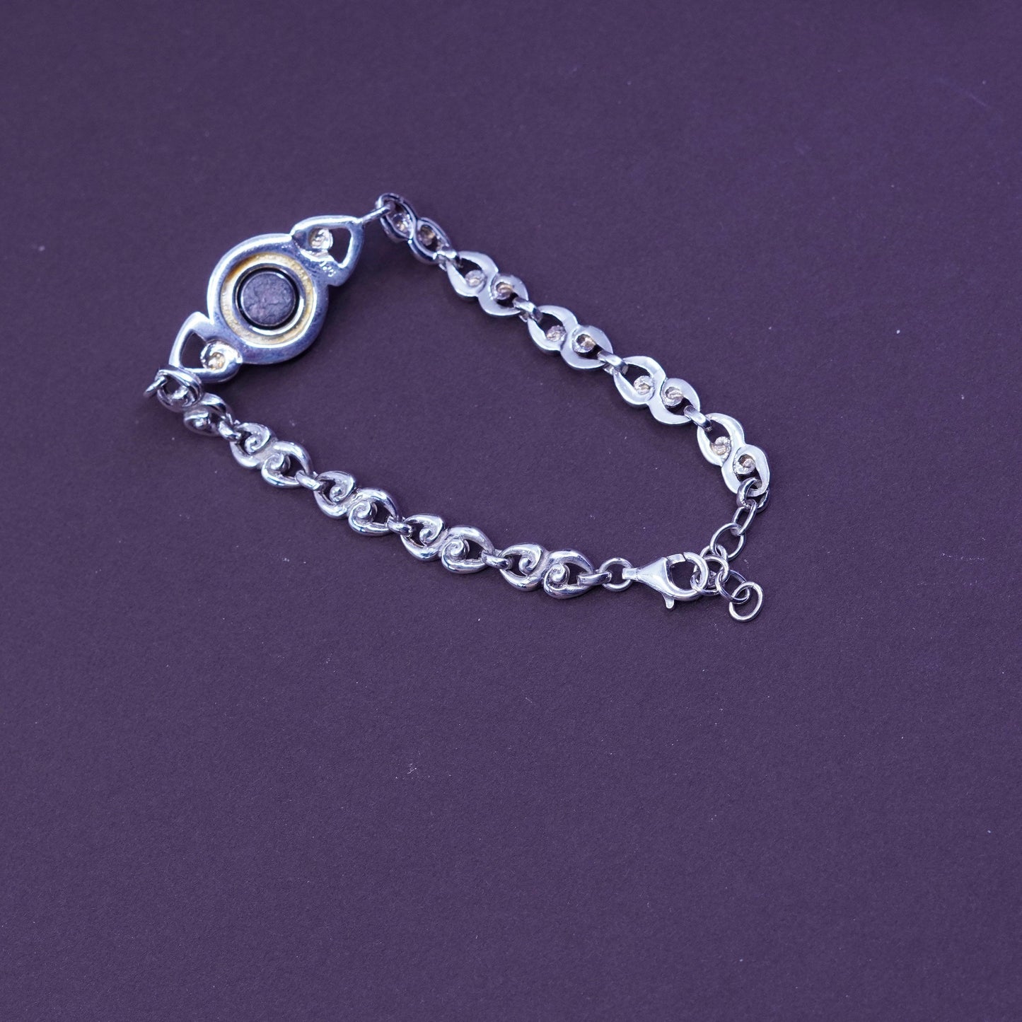 7+1”, Sterling silver bracelet, 925 beaded chain w/ foiled glass dog foot charm