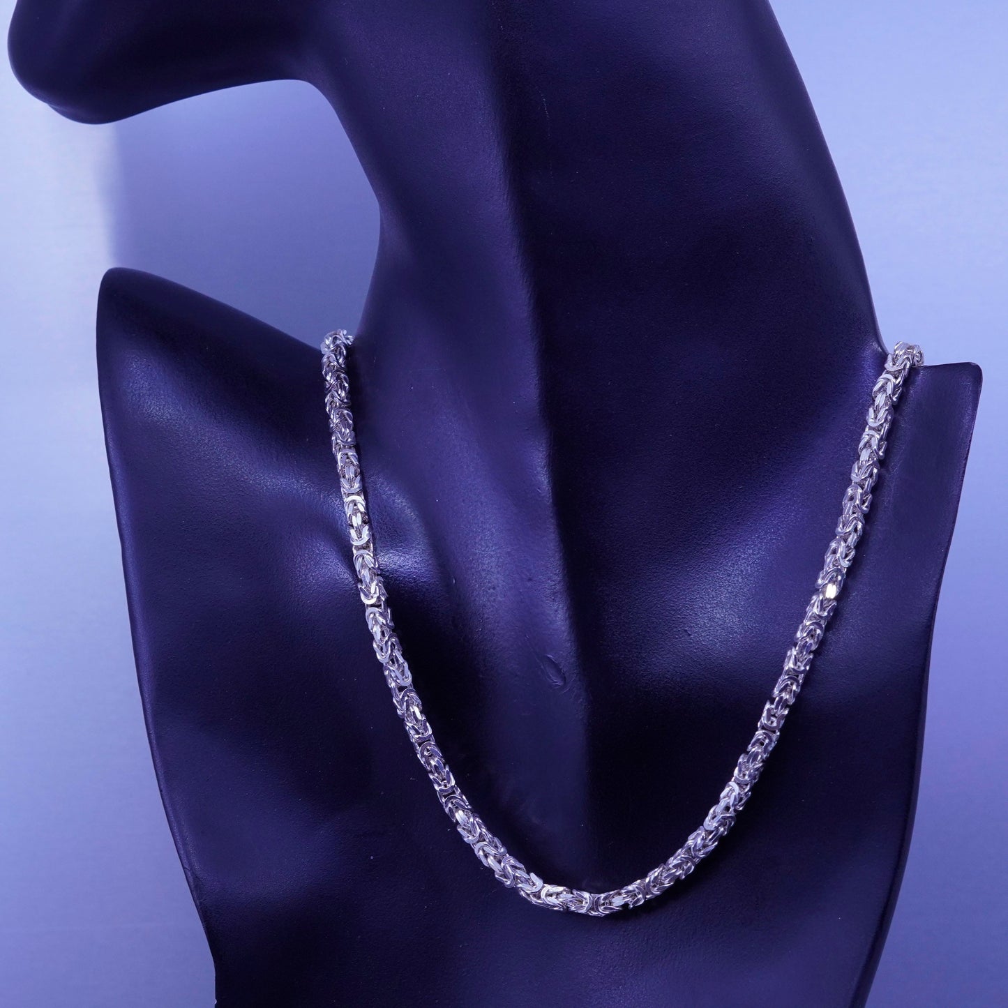 18”, Italy Sterling 925 silver handmade square birdcage Byzantine necklace