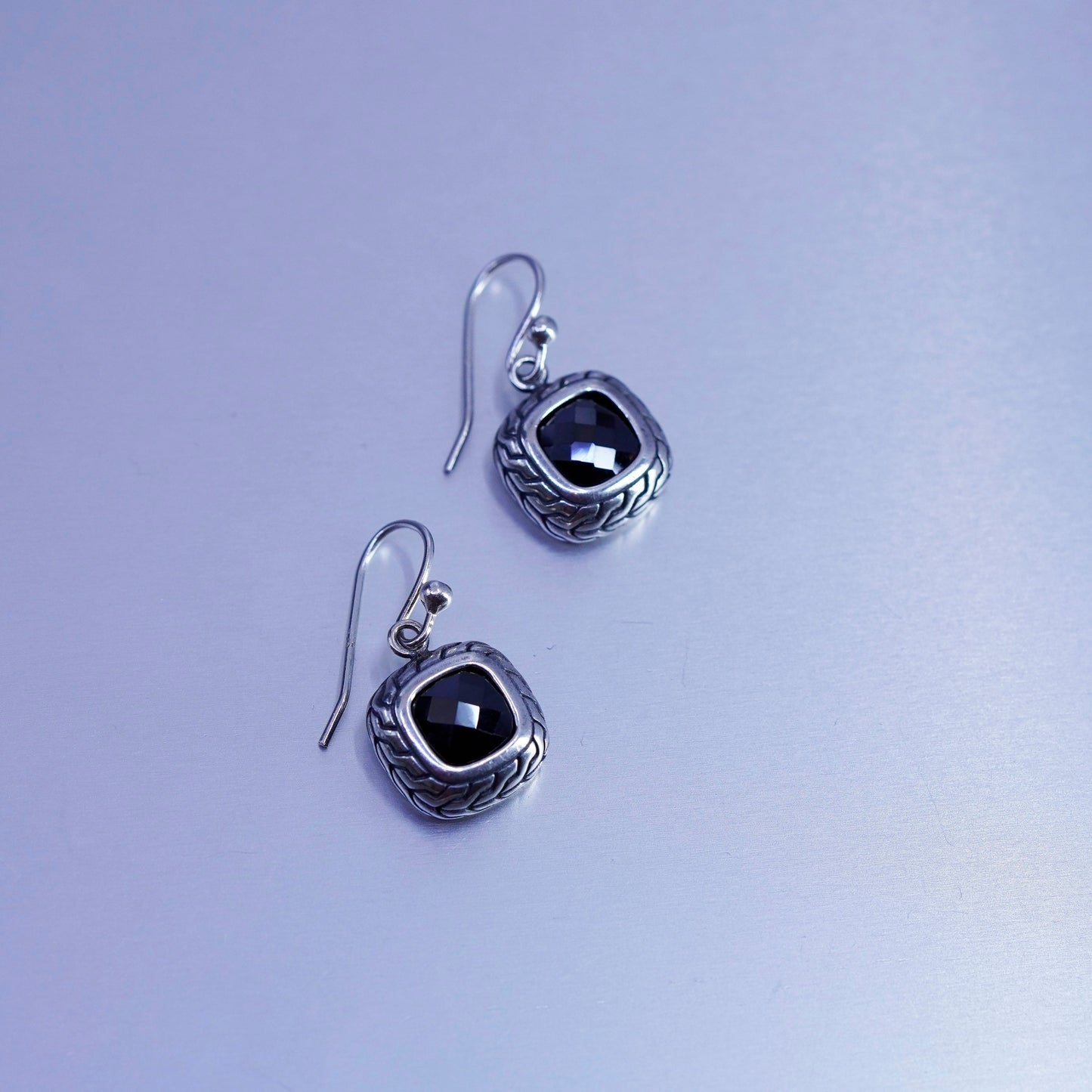 Vintage Sterling 925 silver handmade earrings with hematite and cable around