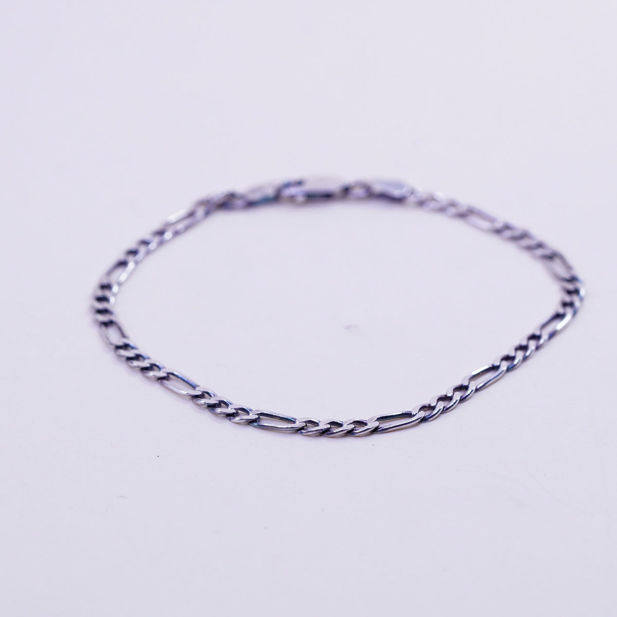 6.75”, 3mm, Vintage sterling silver bracelet, Italy 925 figaro chain