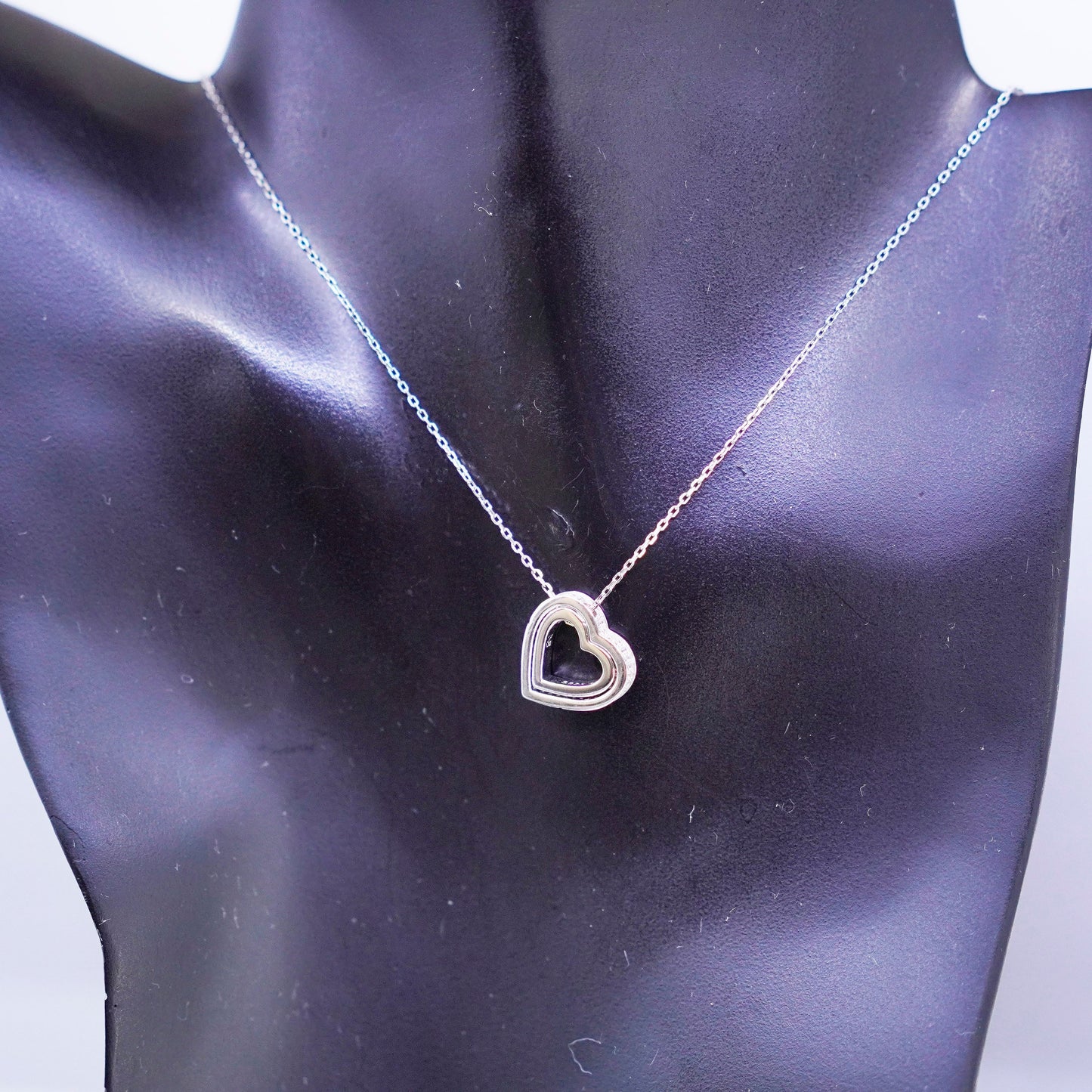 18+2”, Sterling 925 silver circle necklace cz heart pendant “love you forever