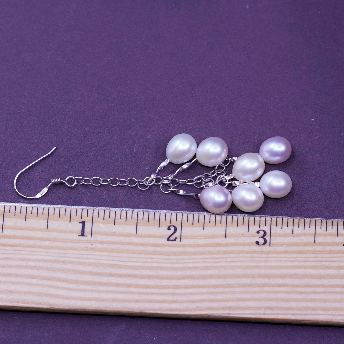 Vintage Sterling 925 silver Handmade earrings with cluster pearl