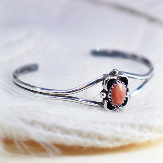 6”, Vintage Native American sterling silver double strands cuff bracelet coral