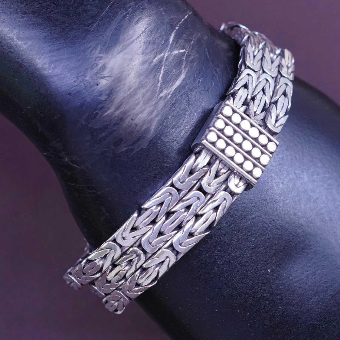 6.75”, 15mm, vtg heavy Sterling silver handmade bracelet, 925 wheat chain Bali
