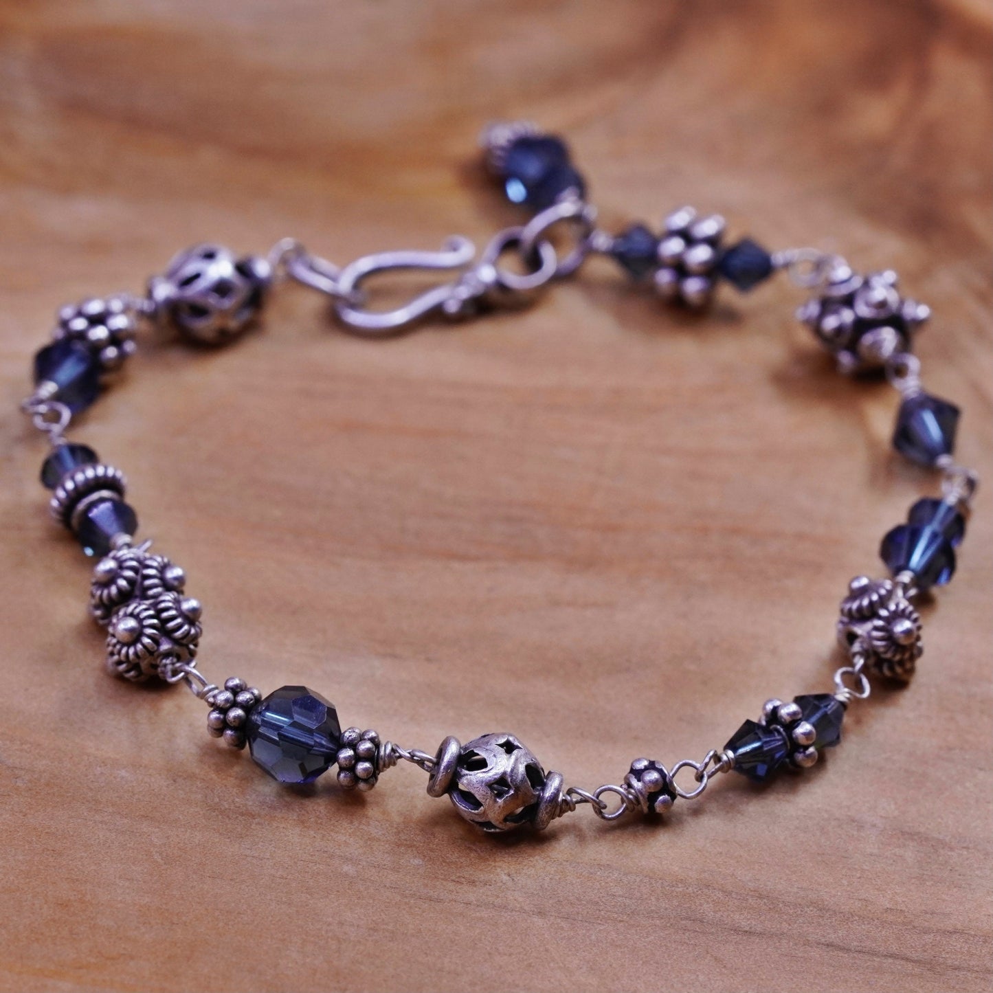 6.75”, vintage handmade crystal beads bracelet