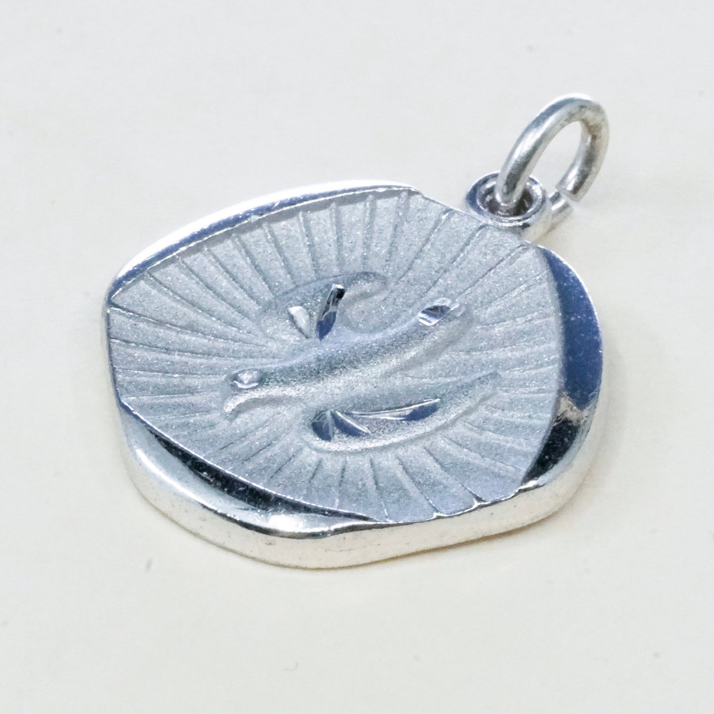 Vintage Theda sterling silver tag charm with peace dove, 925 silver pendant