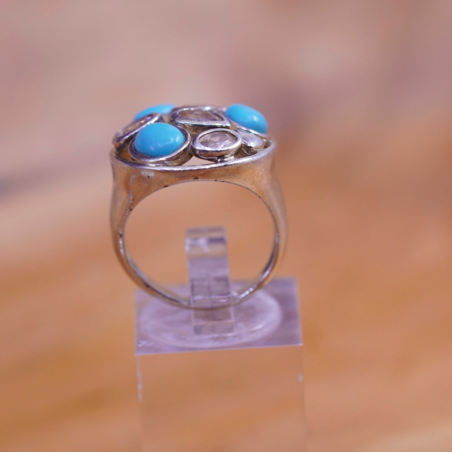 Size 5.75, vintage Native American Sterling silver handmade ring turquoise cz