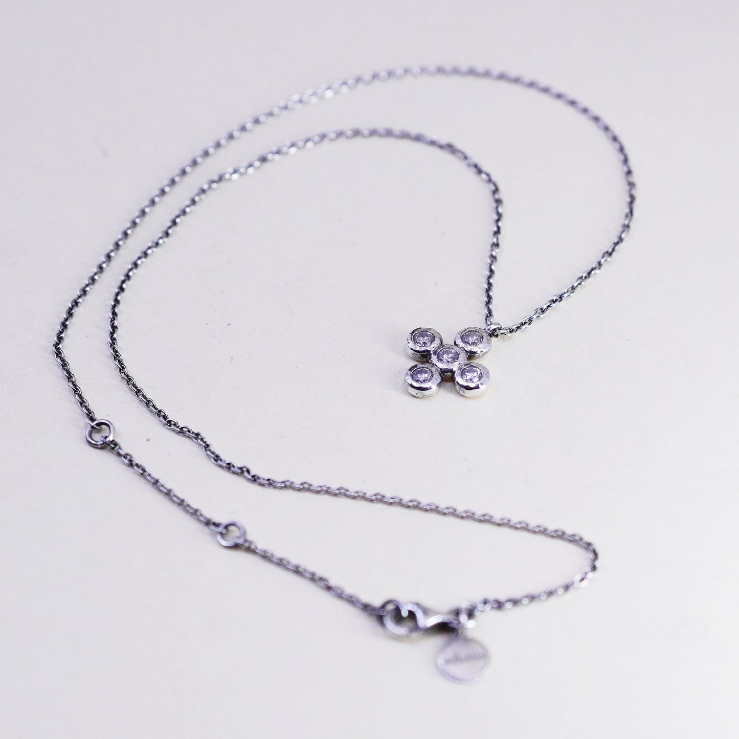 15+2”, Stella dot sterling 925 silver circle chain cz cross pendant, necklace