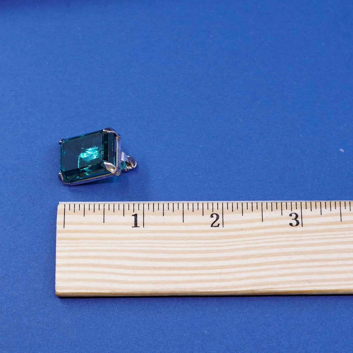 vtg Pat sterling silver handmade earrings, 925 w/ rectangular green glass