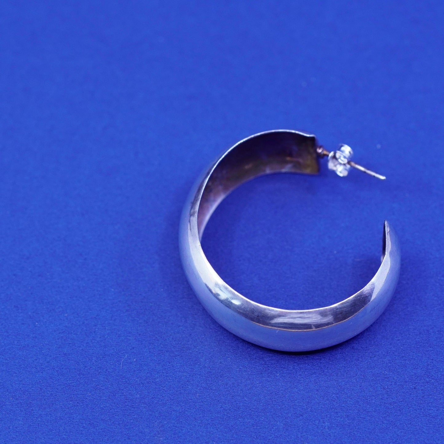 1.5”, vintage Sterling silver handmade earrings, simple 925 hoops, huggie