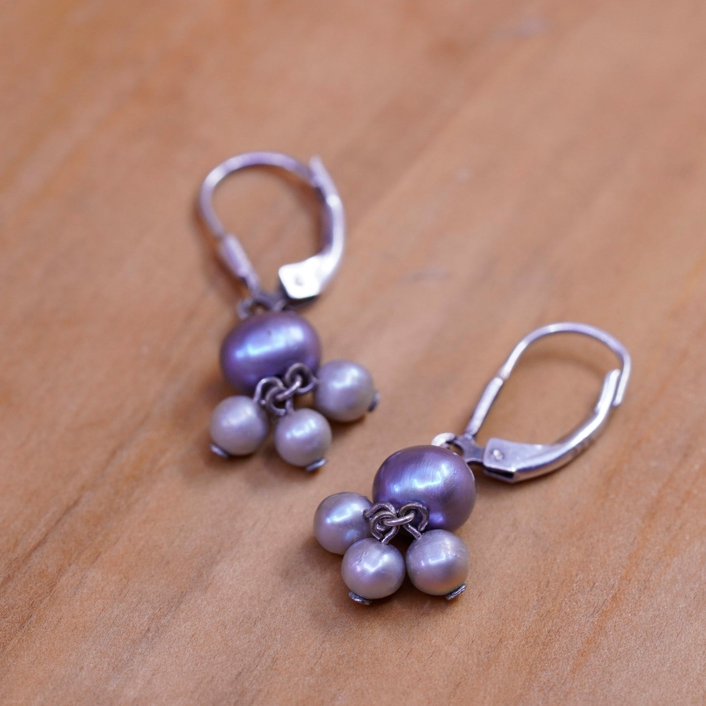 Vintage Sterling 925 silver Handmade earrings with cluster pearl