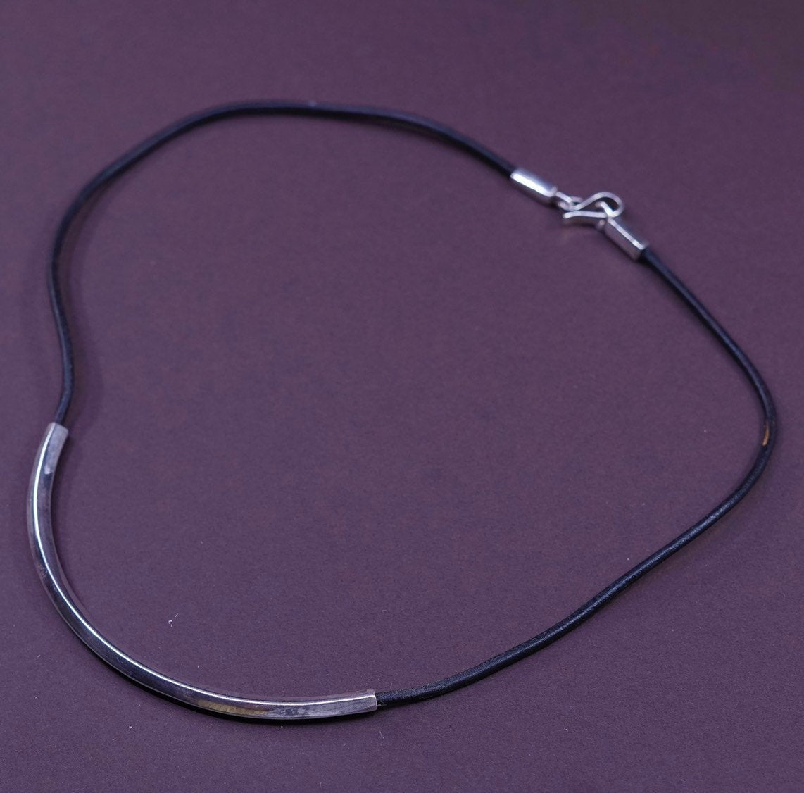 18", Southwestern Sterling silver necklace, 925 bar pendant w/ leather chain