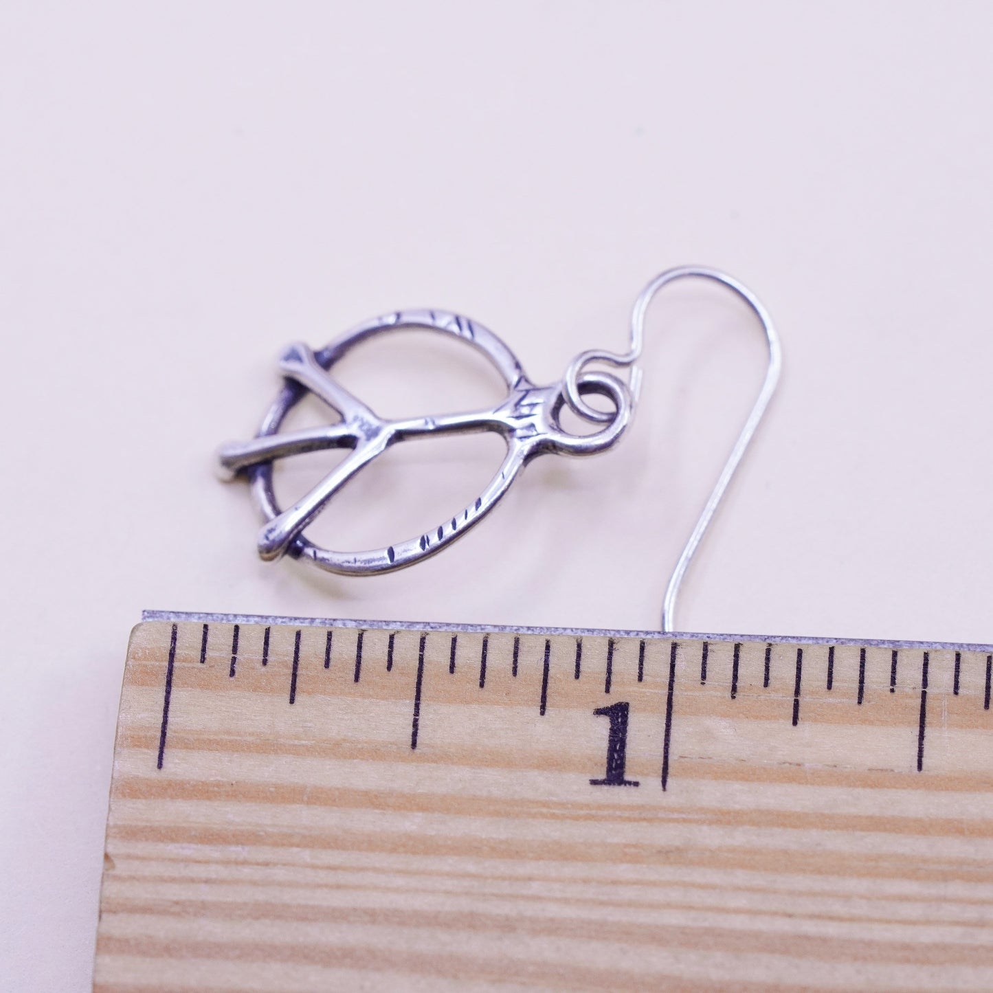 Vintage Israel Sterling 925 Silver Hammered peace CND sign Earrings