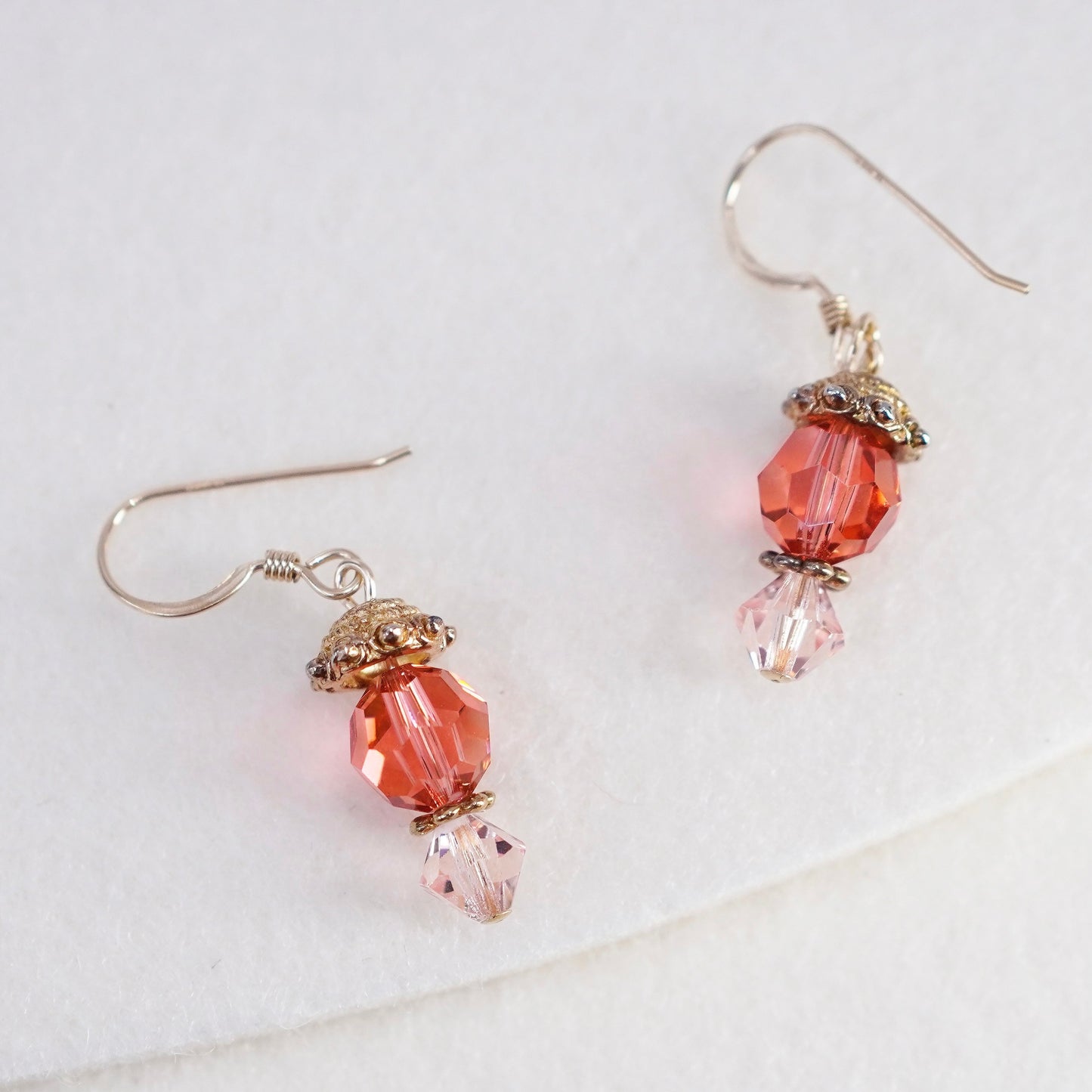 Vintage 14K GF earrings with teardrop pink crystal