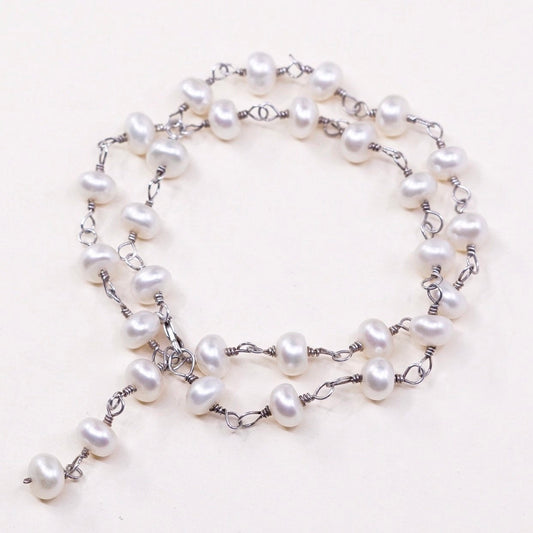 16", vtg italy handmade Sterling silver bead link chain with pearl beads