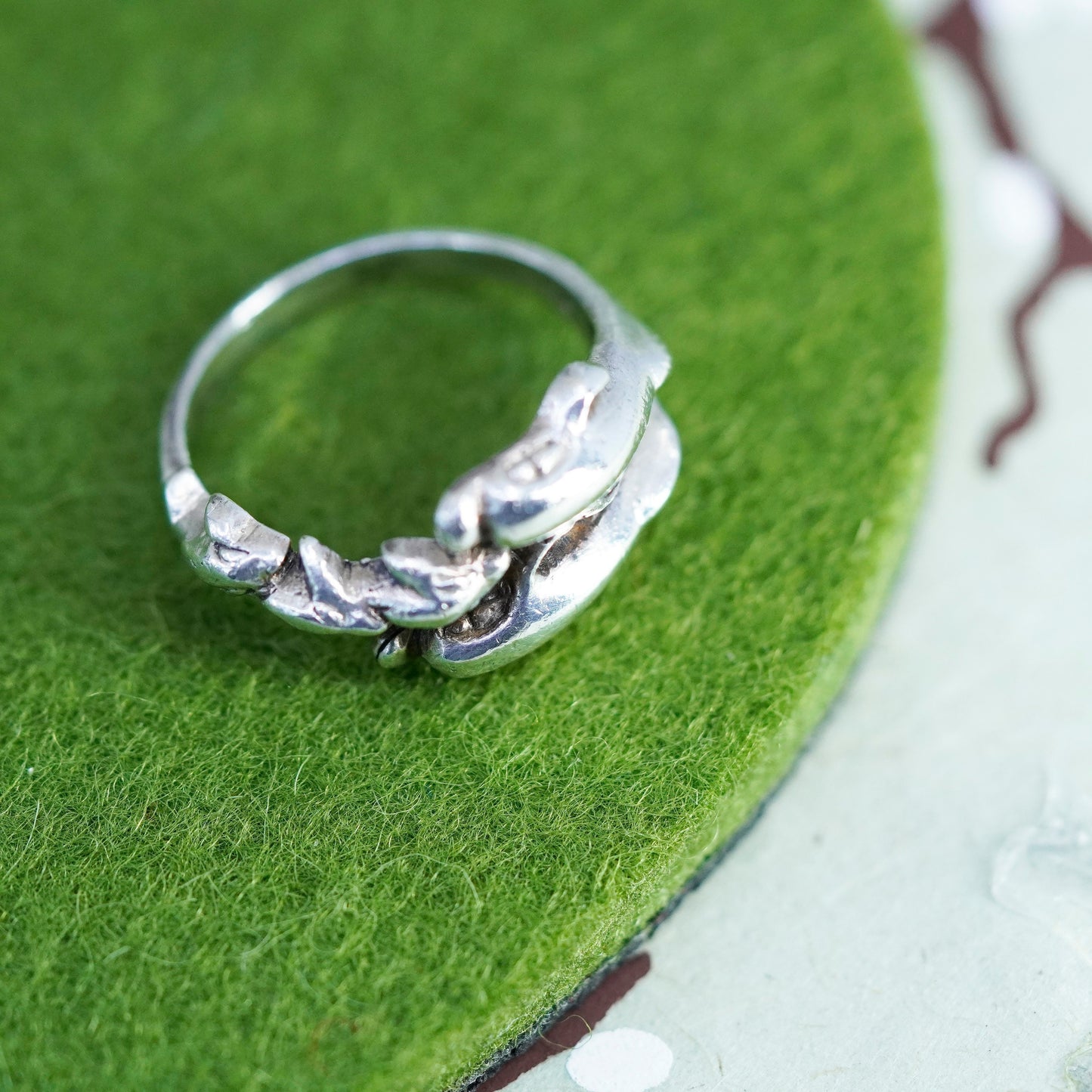 Size 8.5, Vintage sterling silver ring, 925 handmade parenthood dolphin band
