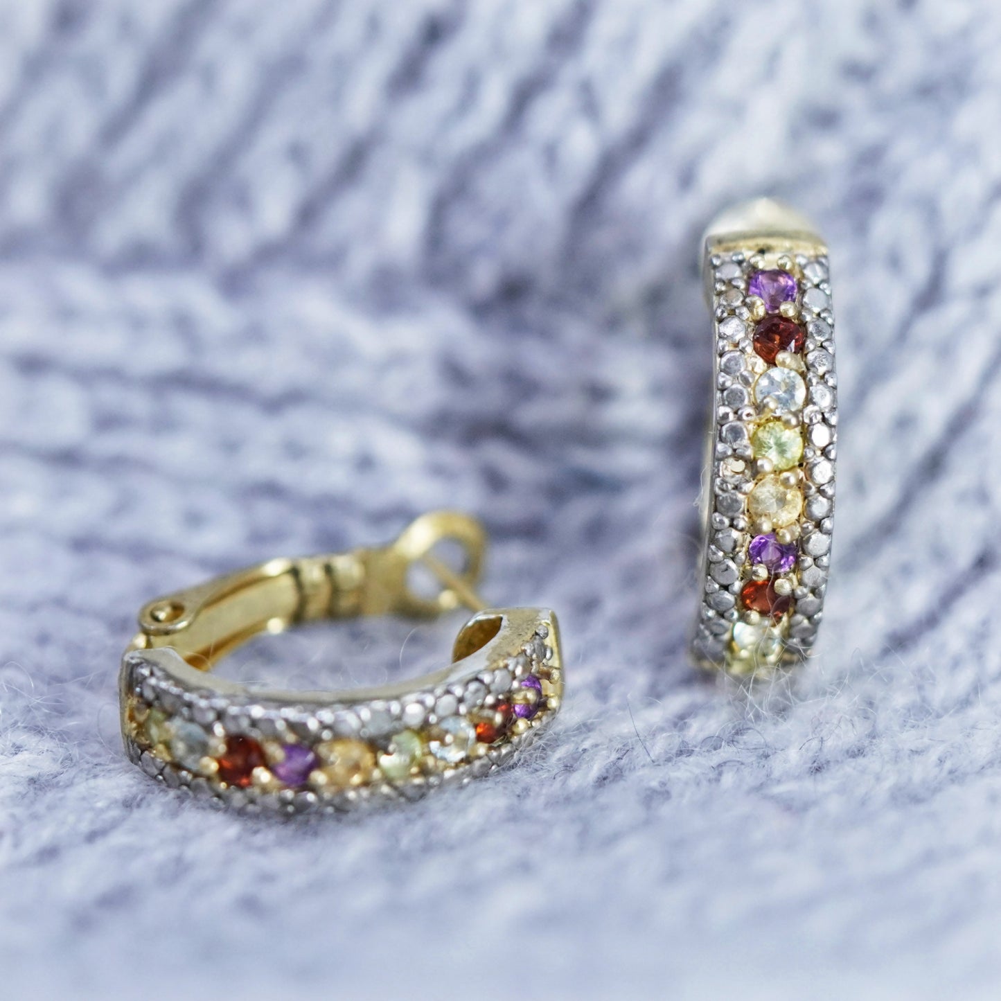 Vermeil gold Sterling silver earrings, 925 huggie studs ruby citrine peridot