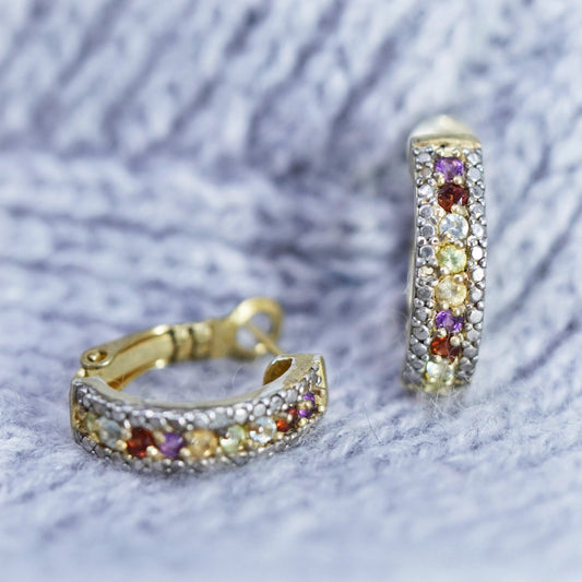 Vermeil gold Sterling silver earrings, 925 huggie studs ruby citrine peridot