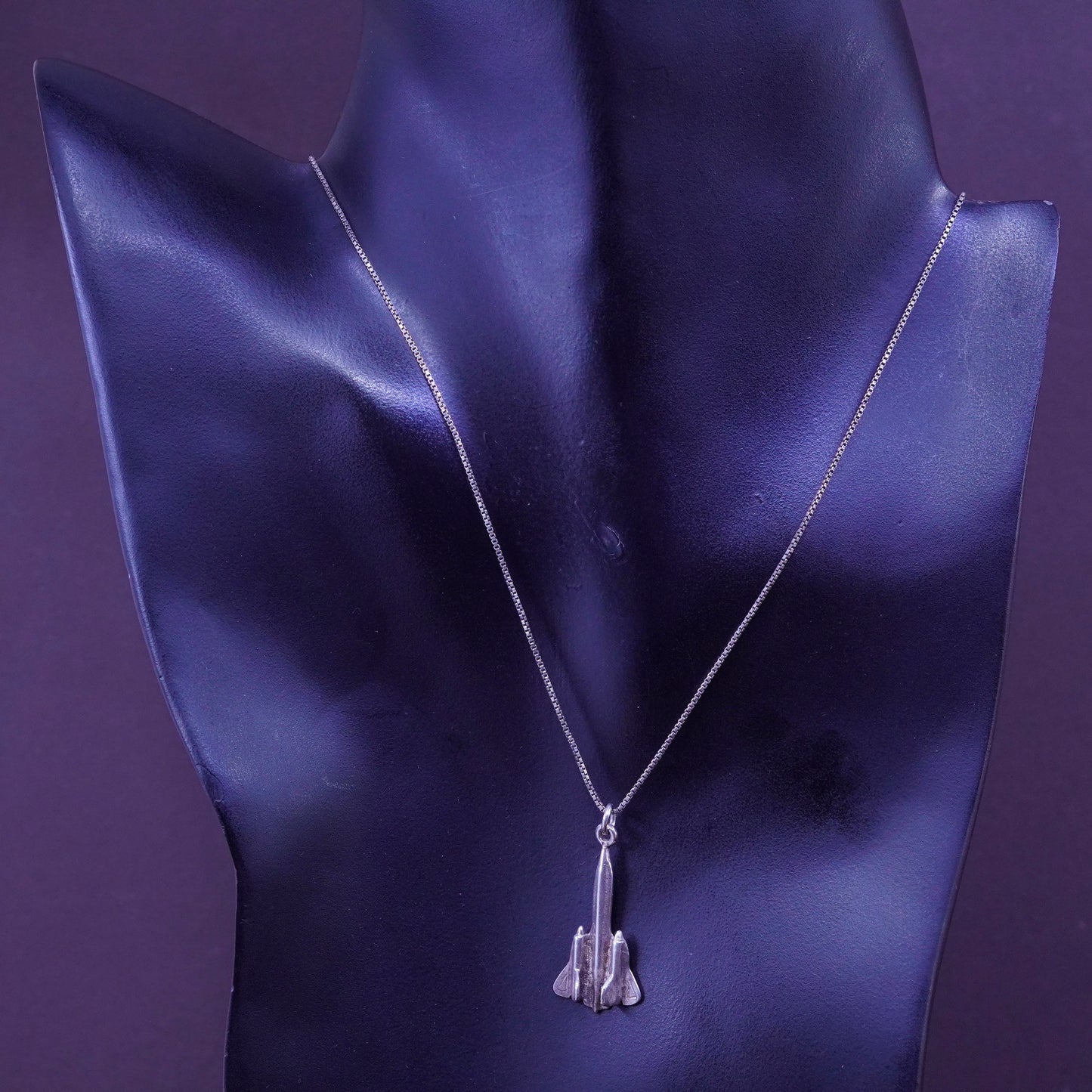 18”, Sterling silver handmade necklace, 925 box chain with airplane jet pendant