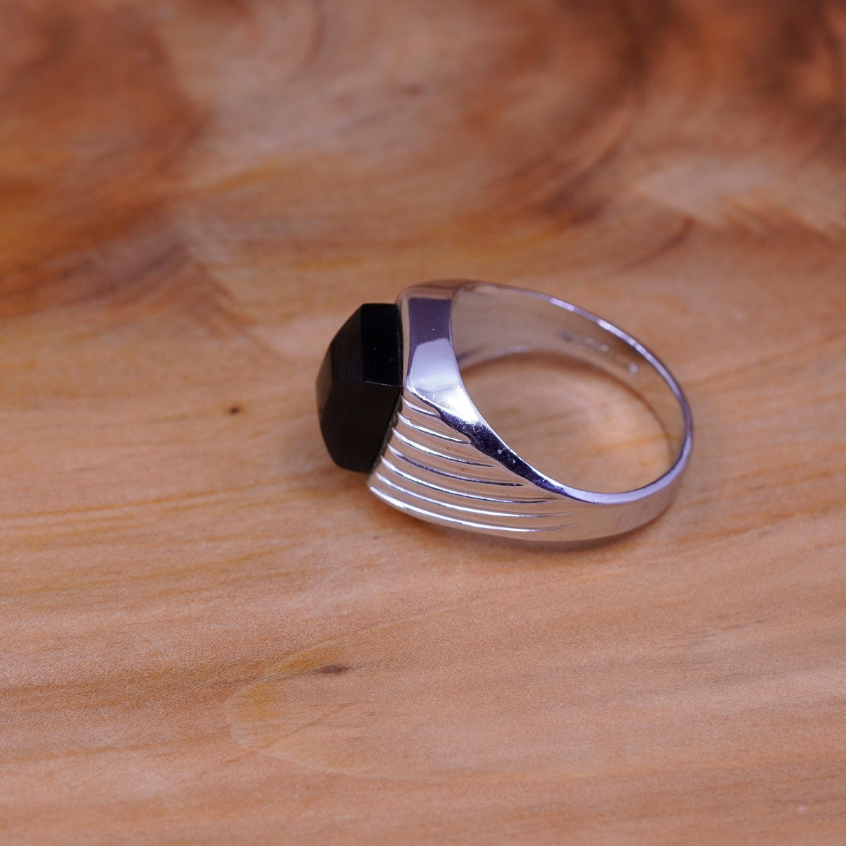 Size 13, vintage Sterling 925 silver handmade statement ring with obsidian