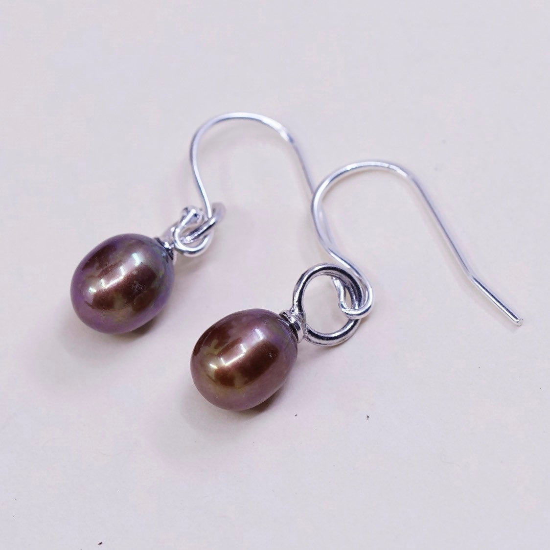 vtg Sterling silver handmade earrings, 925 hooks with golden pearl drops