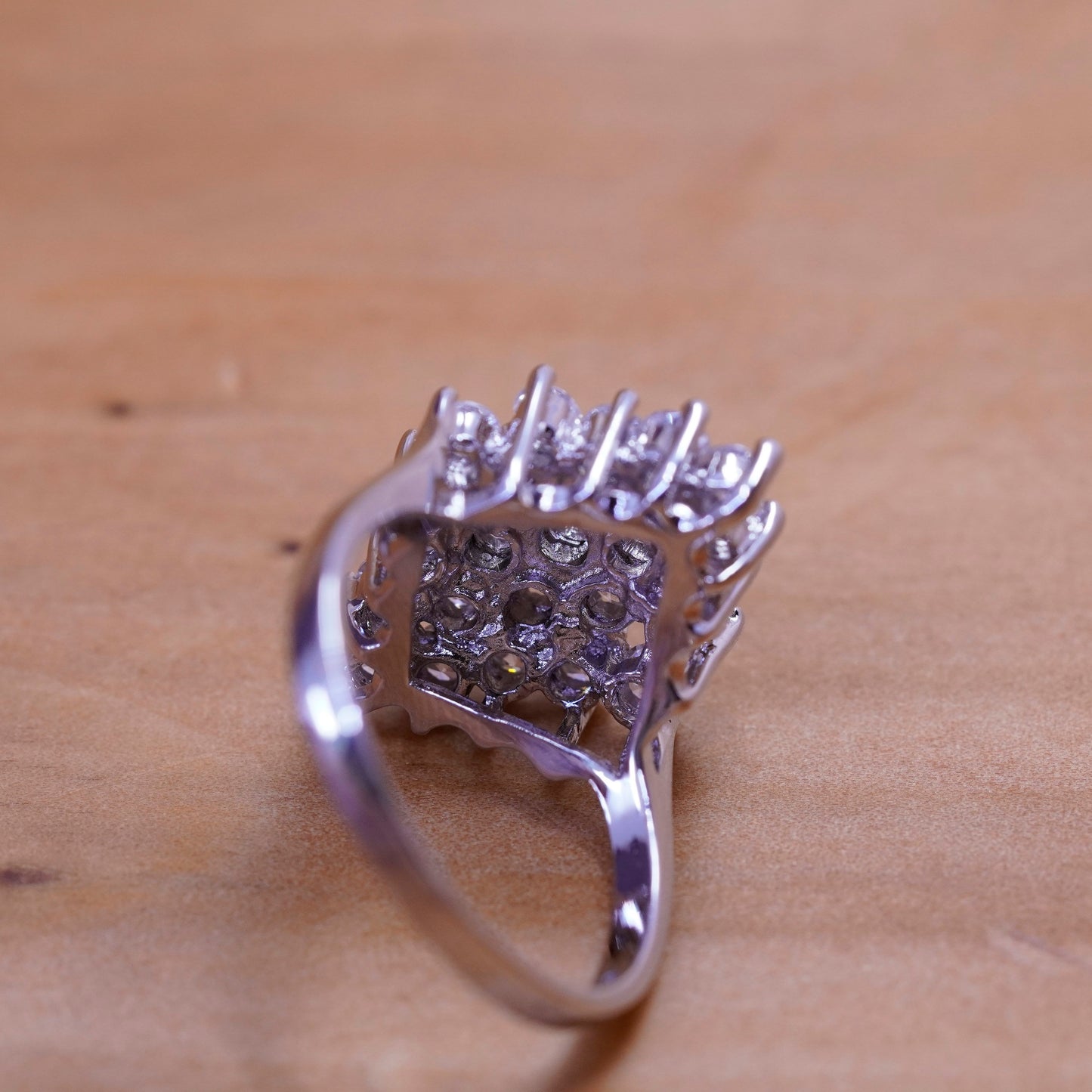 Size 9, vintage Sterling 925 silver engagement ring with cluster cz