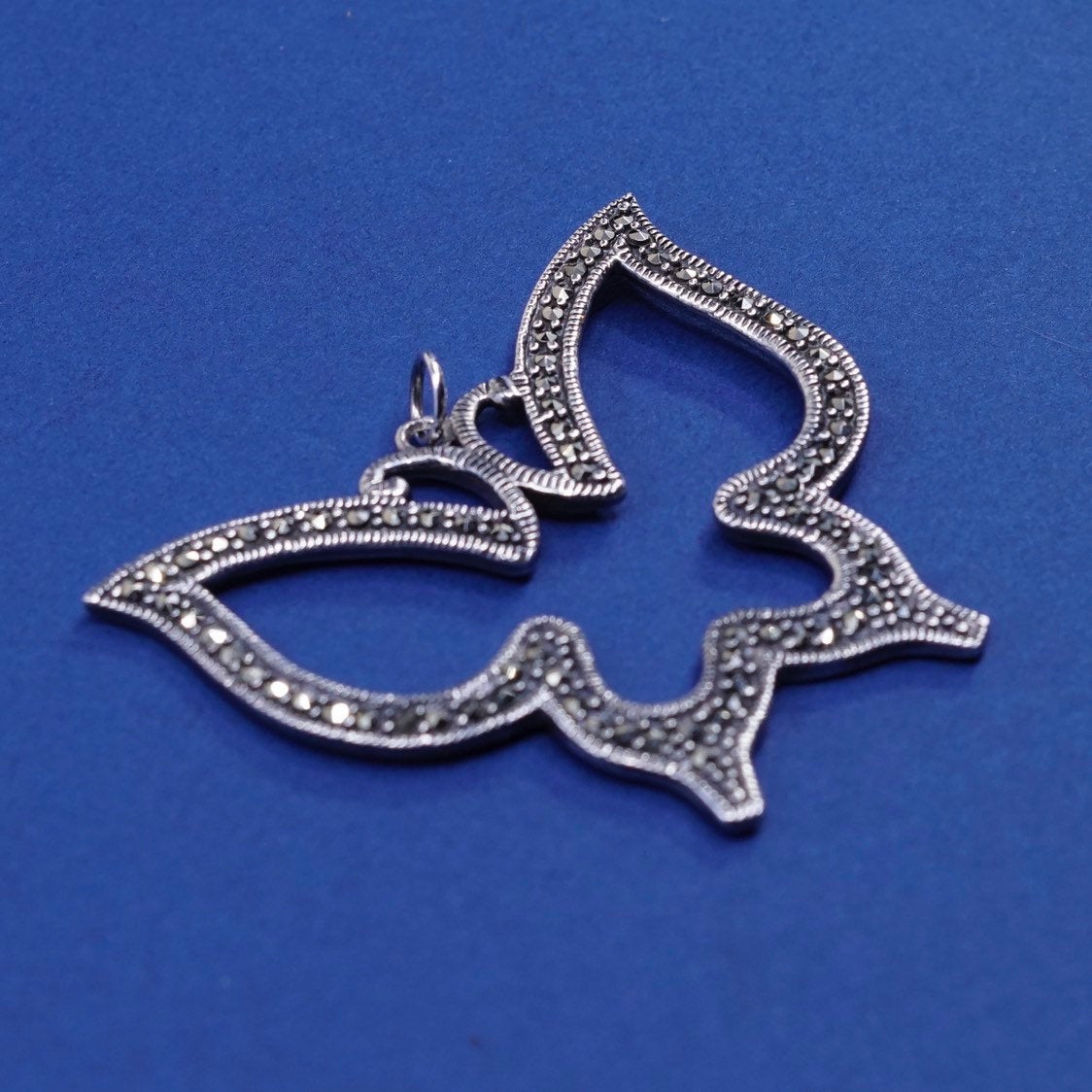 vtg Sterling silver handmade butterfly pendant, 925 w/ marcasite