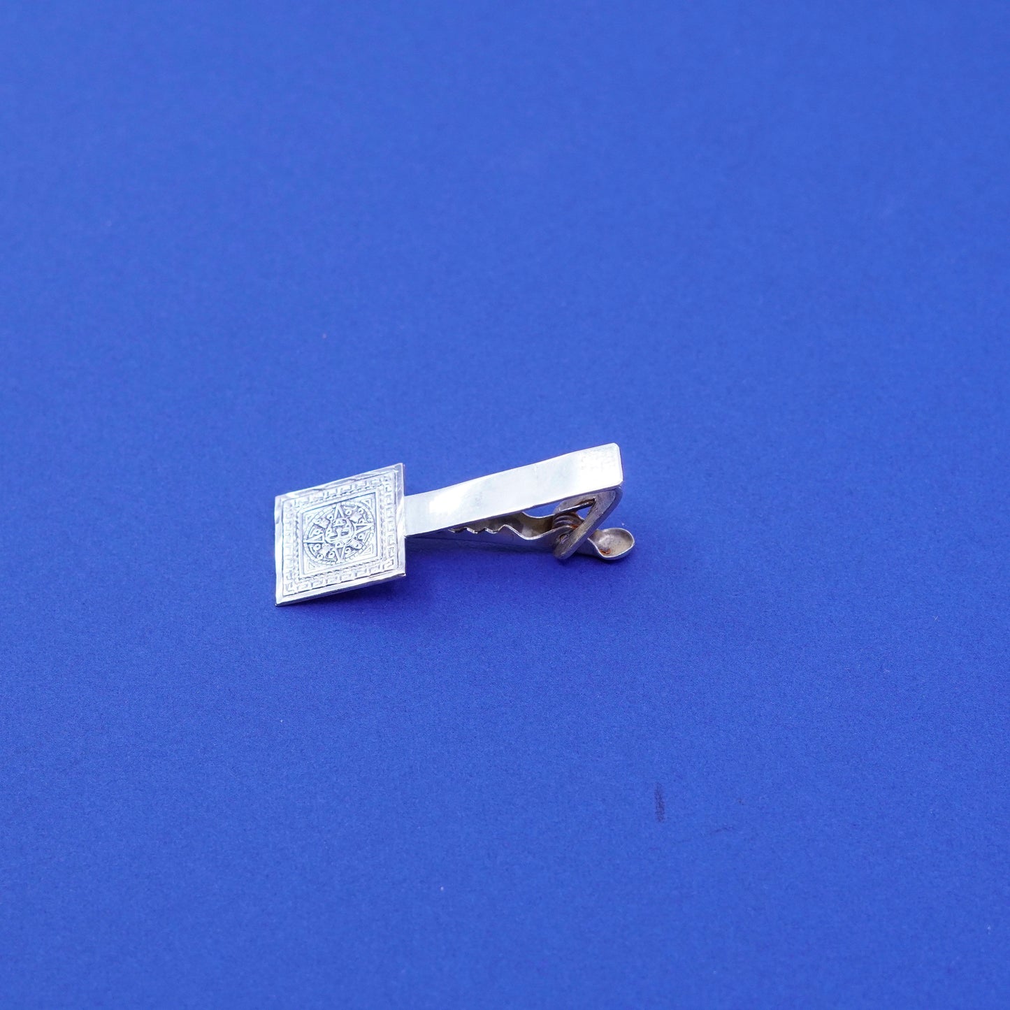 Vintage Sterling silver handmade tie clip, 925 tieclip with mayan calendar