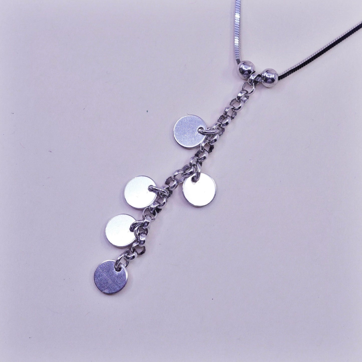 16”, vintage Sterling 925 Silver snake Necklace with cluster disc pendant