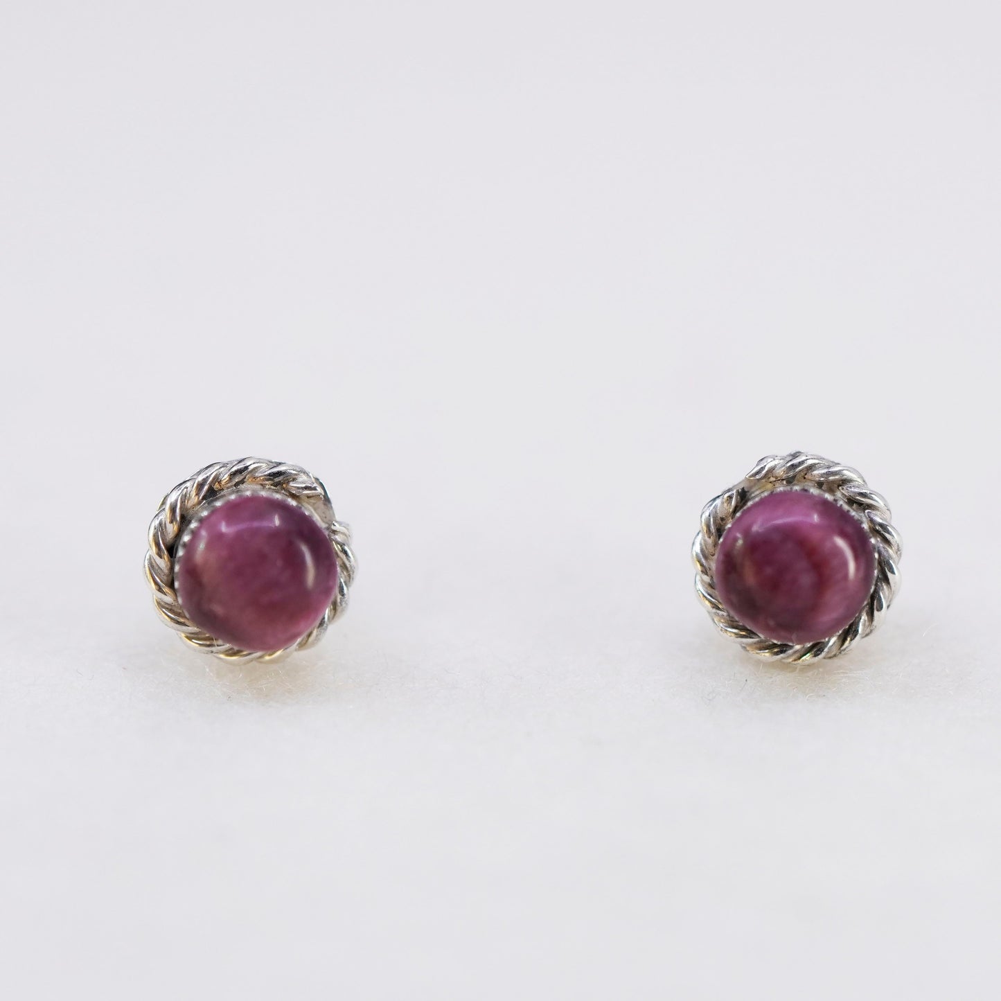 Vintage Sterling 925 silver earrings, rectangular studs with red jasper