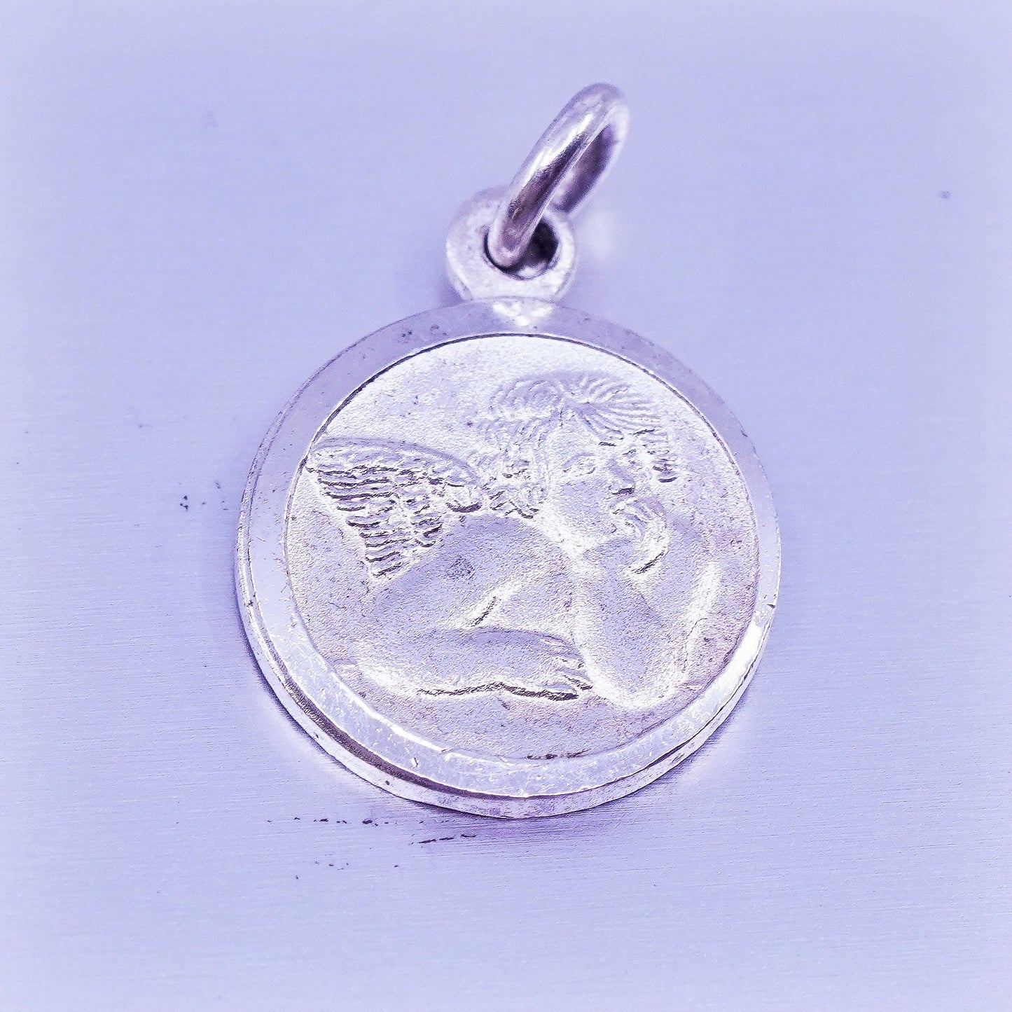 Antique Sterling silver handmade charm, 925 Angel pendant