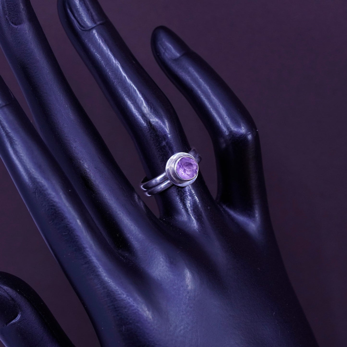 Size 5.25, vintage Sterling silver handmade ring, 925 band with amethyst