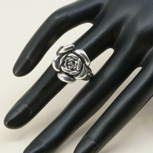 Size 10, Vtg Sterling 925 Silver Rose Bud Flower Band Ring, Stamped 925