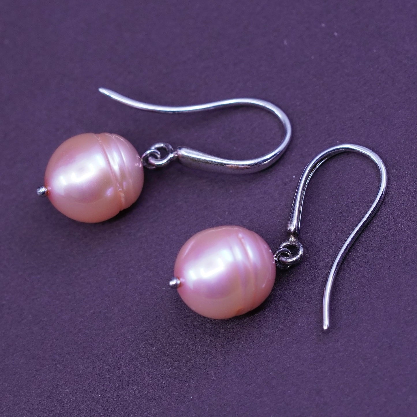 Vintage FL Sterling silver handmade earrings, 925 hooks with pink pearl drops