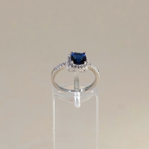 Sz 6, Sterling Silver Ring, 925 Silver Engagement Ring W/ blue Sapphire