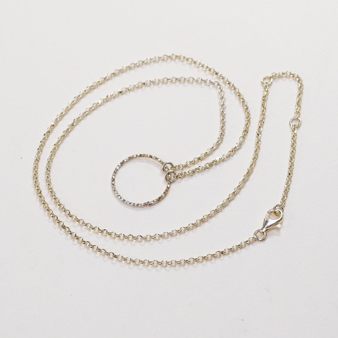 16"+2”, 1mm, gold sterling silver necklace, 925 circle chain w/ circle pendant